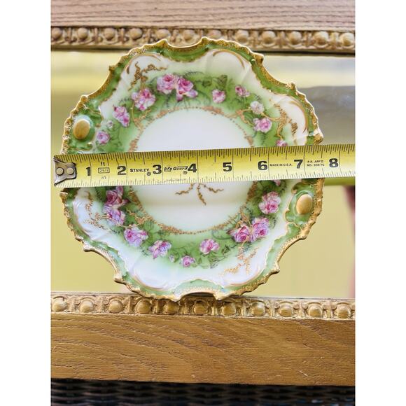 Lewis Straus LS&S Limoges Art Nouveau Roses w Gold 8” Plate France Green READ - Picture 4 of 10